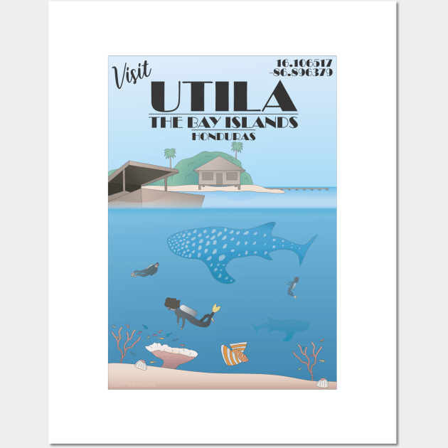 Utila Honduras The Bay Islands Retro Travel Wall Art by JDP Designs